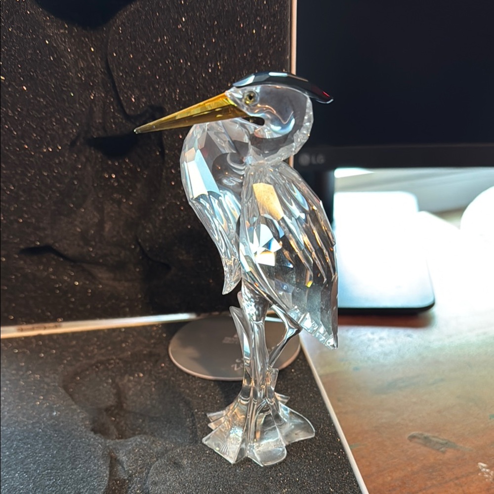 Swarovski Crystal Heron Figurine with Gold Beak